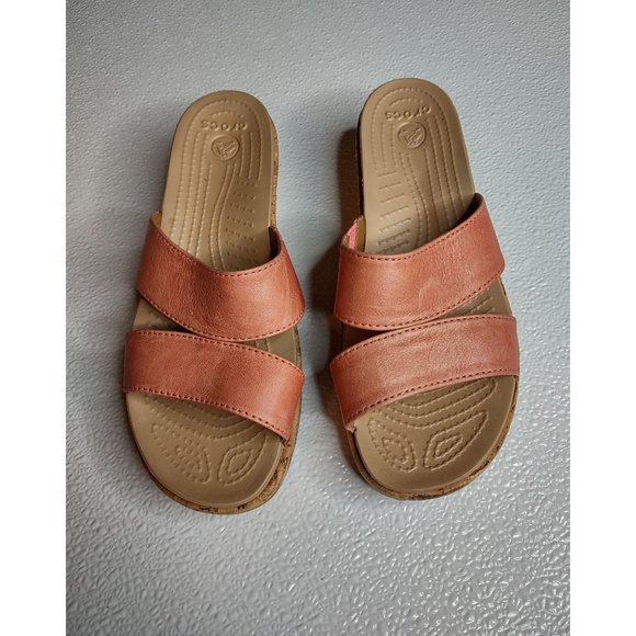 CROCS | Shoes | Crocs Slip On Wedge Sandals Size 6 Peach | Poshmark